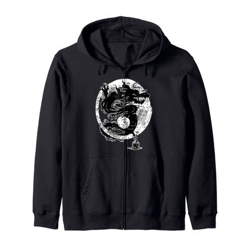 Lustige Kinder Designs Fun Sprüche & Meme Geschenk Yin Yang Kite - Black White - Smoke Dragon Black & White Zip Hoodie