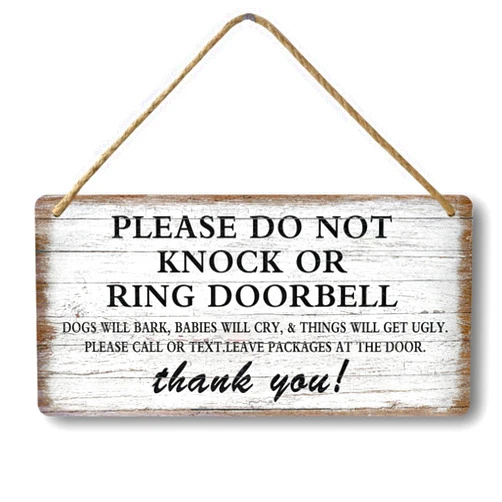 Tosles Baby Sleeping Sign For Front Door Please Do Not Knock Or Ring Doorbell Sign Funny Welcome Go Away Signs No Soliciting Sign For Home Don'T Disturb Hanging Sign Wall Decor