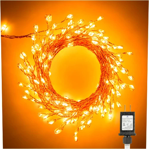 Minetom Fairy Lights Plug in, 10Feet 200LED Cluster String Lights, Copper Wire Waterproof Starry Firecracker Lights for Ceiling Bedroom Wreath Window Wedding Christmas Tree Decorations, Warm White