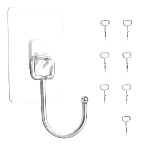 FACURY Large Adhesive Hooks 22Ib(Max), Waterproof and Rustproof Wall Hooks for Hanging Heavy Duty, Stainless Steel Towel and Coats Hooks to use Inside Kitchen, Bathroom, Home and Office, 8Pack