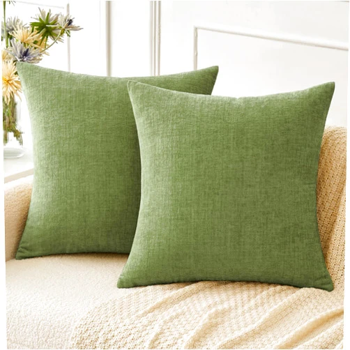 MIULEE Pack of 2 Couch Throw Pillow Covers 18x18 Inch Spring Soft Sage Green Chenille Pillow Covers for Sofa Living Room Solid Dyed Pillow Cases