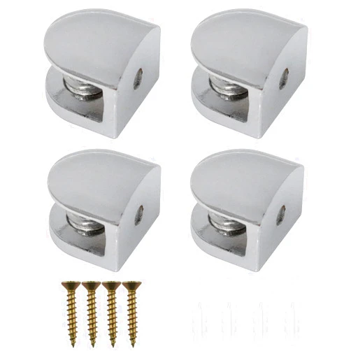 CHENJIN Glass Clamp 4PCS Adjustable Frameless Rectangle Glass Shelf Holders Support Mirror Bracket Clamps Shelf Clip with Screws and Anchors for 3-8mm Glass Acrylic Wood