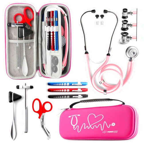 Primacare KB-9397-PK Stethoscope Case, Supplies Included, Pink with Multiple Compartments, Portable and Lightweight First Aid Kit Bag with Vital Medical Supplies, Nursing Accessories for Nurses