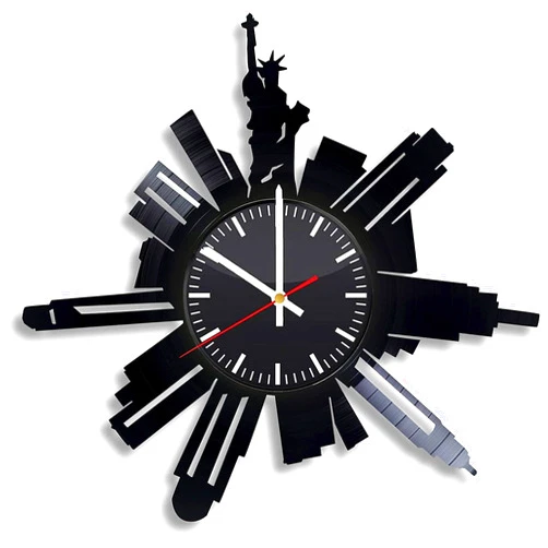 YanGxx New York City USA Brooklyn Manhattan Vinyl Wall Clock, Vinyl Record Handmade Art Decor for Home Room Kitchen, Vintage Original Gift for Any Occasion, Party Supplies Decoration, Black