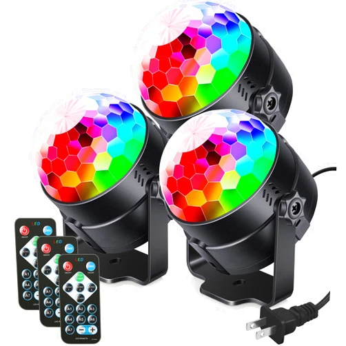 Luditek 3-Pack Sound Activated Party Lights with Remote Control Dj Lighting, Disco Ball Light, Strobe Light Stage Lamp for Home Room Dance Party Decorations