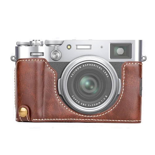 MUZIRI KINOKOO PU Leather Fuji X100VI Case, Protective Half Case Compatible for Fujifilm X100VI Camera Easy Carrying X100VI Case- with Opening Bottom and Hand Grip Design - Coffee