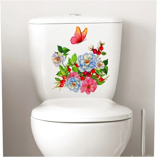 JJLFresheners Flowers and Butterflies Toilet Lid Stickers,Removable Vinyl Botanical Flower Toilet Seat Cover Decal,Waterproof Toilet Seat Cover Stickers,DIY Home Decoration Stickers for Bathroom Accessories
