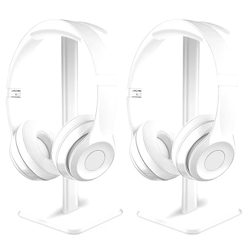 JIKIOU Headphone Stand Headset Holder Earphone Stand with Aluminum Supporting Bar Flexible Headrest ABS Solid Base for All Headphones Size 2 Pack White