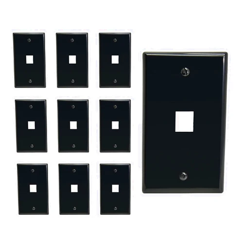 Beszin 1 Port Keystone Jack Wall Plate with Smooth Face (10-Pack, Black)