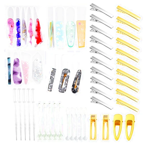 Cayway Hair Pin Casting Set - 4 Hair Clip Molds, 24 Metal Clips for Hair Pins, Keychains, Bookmarks, Pendants
