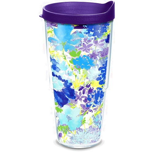 Tervis Made in USA Double Walled Fiesta Insulated Tumbler Cup Keeps Drinks Cold & Hot, 24oz - Purple Lid, Purple Floral