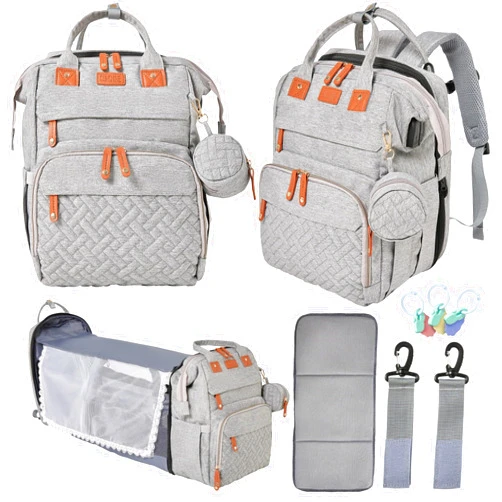 Orian Diaper Bag Backpack, Diaper Bag with Baby Changing Station, Large Travel Diaper Bag, Mosquito Net, USB Charging Port, Waterproof Unisex Baby Bag - 3 bonus gifts