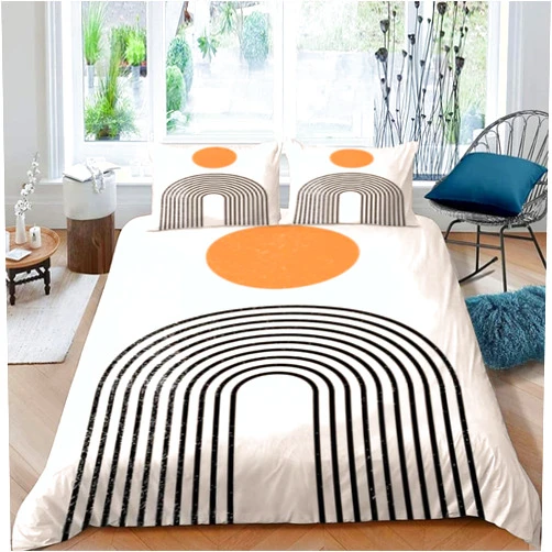 Weiulie Abstract Contemporary Background Duvet Cover Set, Twin Bedding Sets, Geometric Rainbow and Sun Coverlet Set Decorative Quilted 3 Piece, Ultra-Soft Comforter Cover with 2 Pillowcases 68