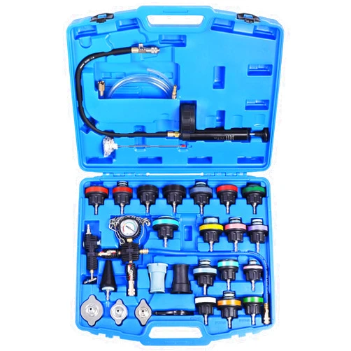 YSTOOL Radiator Pressure Tester Pneumatic Vacuum Cooling System Purge Refill Kit 28PCS Universal Automotive Water Tank Leak Test and Coolant Fill Tool Set with Adapters Gauge Case