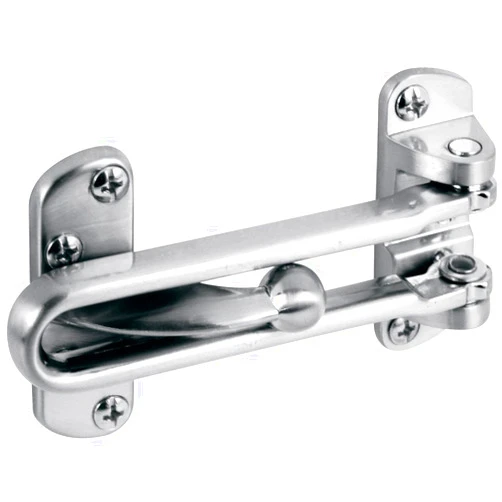 Prime-Line U 10308 Diecast Security Swing Bar Lock for Hinged Swing-In Doors, 3-7/8 Inch Bar Length by 2-1/2 Inch Height, Satin Nickel (1 Set)