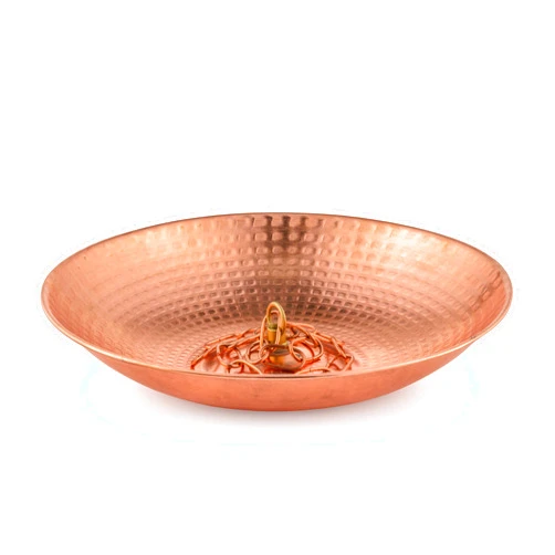 Marrgon Copper Anchoring Basin – Hammered Metal Bowl for Rain Chain Downspout Gutters – Beautiful Decorative Fountain Dish Display for Outdoor Garden, Lawn & Patio Water Feature – 11” Wide x 2” High