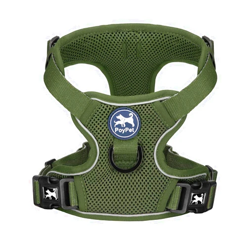 PoyPet Reflective Soft Breathable Mesh Dog Harness Choke-Free Double Padded Vest with Adjustable Neck and Chest(Military Green,S)