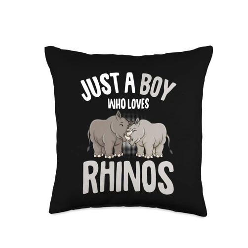 Funny Rhino Apparel & Gift Ideas Just Loves Kids Boys Rhino Throw Pillow, 16x16, Multicolor