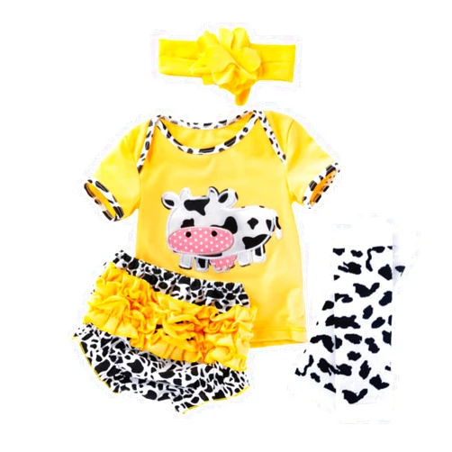 PAMINGONO Cartoon Milk Cow Reborn Doll Clothes Short Sleeve and Shorts Outfit for Newborn Dolls Gift for Birthday and Christmas