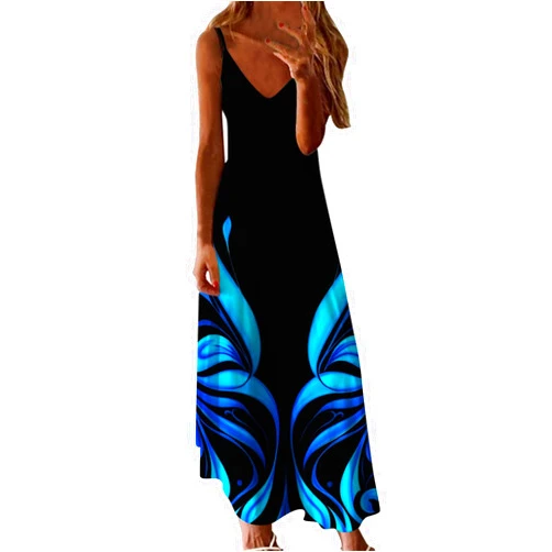 Eduavar Summer Dresses for Women, Maxi Dresses for Women 2024 Cute Floral Print Sleeveless V Neck Long Dress Beach Dress
