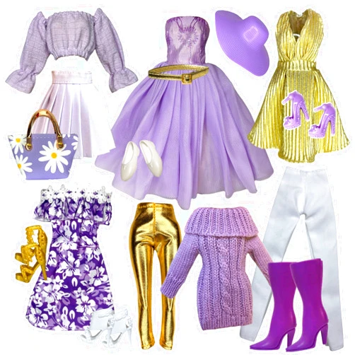 Eledoll Clothes Deluxe Fashion Pack for 11.5 inch - 12 inch Fashion Doll Purple Gold Set Lilly