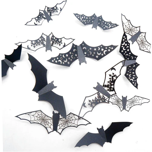 BMKKOT 24Pcs Halloween Wall Decor 3D Halloween Bat Wall Stickers Hollow Out Castle Star Moon Design Halloween Wall Decals Black Bats Window Stickers Bat Wall Cling Sticker for Halloween Party Home Decoration