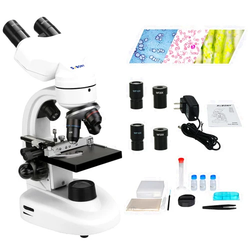 SVBONY SV605 Compound Binocular Microscope for Students, 80X-1600X,Two-Layer Mechanical Stage Microscope, Dual LED Illumination, Microscope Kit for Adults Home Education School Lab