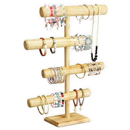 MOOCA 4-Tier Wooden Jewelry Display, Jewelry Stand, Bracelet Holder Organizer, Wooden Jewelry Stand, Accessory Display Storage Organizer, Oak Color