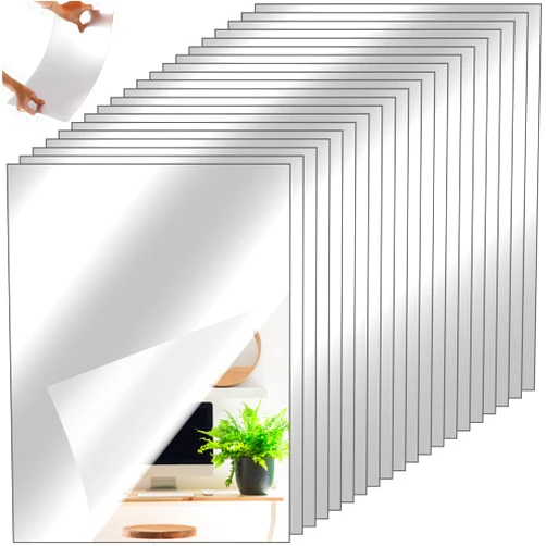 Queekay 20 Pcs Home Gym Mirrors 12'' x 16'' Mirror Tiles Self Adhesive Workout Frameless Acrylic Wall Mirror 2mm Thick Wall Mounted Mirror Sheets Mirror Trays for Wedding Table Centerpieces