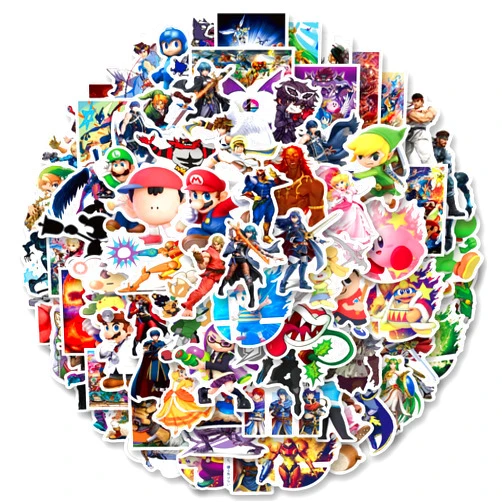 GMVAESKY 100pcs Super Smash Bro Stickers for Laptop, Cool Game Classic Cartoon Vinyl Decals for Laptop Water Bottle Luggage Cup Phone Tablet Flasks Bike Botebook Car,