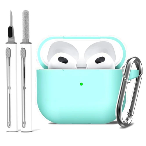 Ljusmicker for AirPods 3 Case with Cleaner Kit,Soft Silicone Protective Cover for Apple AirPods 3rd Generation Charging Cases with Keychain,Shockproof AirPod 3rd Gen Case for Women Men-Mint Green