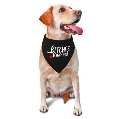Vercosee “ B*tches Love Me “ Dog Bandana,Adjustable Scarf,Washable Triangle Bib,Handkerchief for Pets,Photo Prop Pet Scarf Accessories,Funny Cute Dog Bandana (Black)
