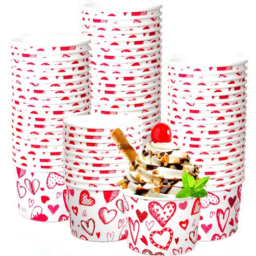 Shellwei 50 Pack 9 oz Mother's Day Ice Cream Cups Heart Disposable Dessert Bowls Paper Soup Bowls Mother's Day Paper Snack Cups for Hot or Cold Food Party Snack Cupcakes Supplies(Vivid Style)