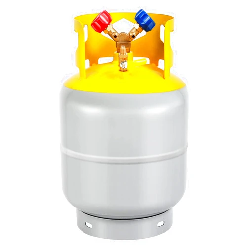 FAHKNS Refrigerant Recovery Tank 30 LB Reusable Recovery Cylinder Tank 1/4 SAE Y-Valve Recovery Can Without Float Switch for R12 R22, R134A, R410A etc Refrigerant Freon Recovery Tank Gray Yellow