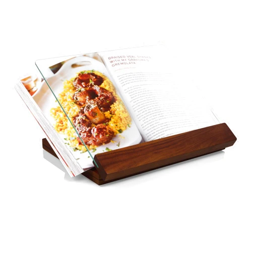 PICNIC TIME Fabio Viviani Prodigio Cookbook Stand with Tempered Glass with Cookbook, Recipe Stand, Kitchen Cookbook Holder, (Acacia Wood)