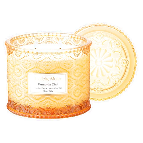 LA JOLIE MUSE Pumpkin Candle, Fall Candles for Home Scented, Large 2-Wick Soy Candles, Candle Gifts for Women & Men, Luxury Jar Candles, 60 Hours Long Burning, Pumpkin Chai, 12oz