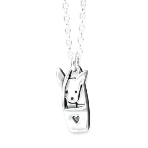 Mark Poulin Tote Dog Charm - Small Detailed and Adorable Solid Sterling Silver Dog in a Bag Necklace or Pendant