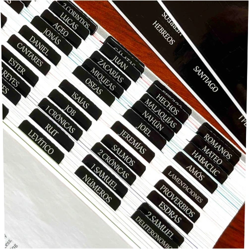 Thinkor Spanish Laminated Bible Tabs, pestañas para biblia en español, Reposition Large Print Stickers, Easy to Read and Apply Bible Tabs for Women and Man (Spanish Black)
