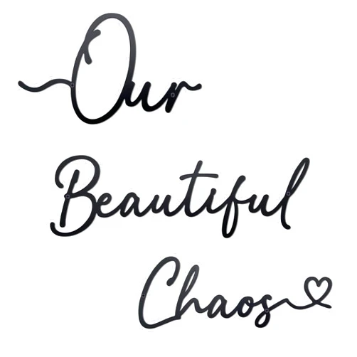 Ecqizer Our Beautiful Chaos Metal Wall Decor Metal Cut Words Laser Cut Words Metal Words Our Beautiful Chaos Wall Art for Home Living Room, Bedroom, Kitchen and More