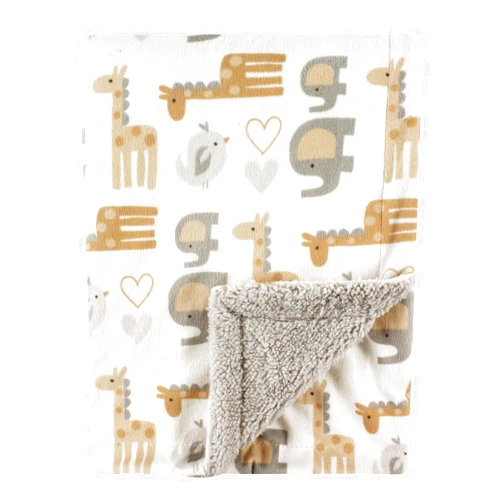 Luvable Friends Unisex Baby Plush Blanket with Sherpa Back, Neutral Safari, One Size