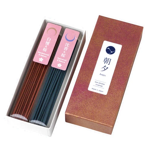 Asayu Japan Low Smoke Incense Sticks Premium Sakura Blossom Set, 2 Blends: Sakura & Sandalwood, Sakura & Agarwood, 40gr Japanese Incense for Morning & Evening. Smokeless Incense Gift, Less Irritation