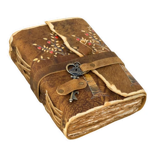 Fnatic Leather Tree of Life Leather Journal - Antique Handmade Deckle Edge Vintage Paper Leather Print Bound Journal - Book of Shadows Journal - Leather Sketchbook - Drawing Journal - Great Gift (7x5)