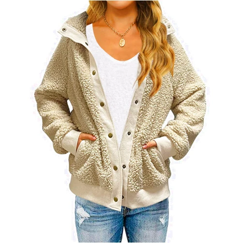 MEROKEETY Women's 2024 Winter Long Sleeve Button Sherpa Jacket Coat Pockets Warm Fleece