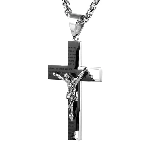 HZMAN Men's Stainless Steel Cross Crucifix Bible Prayer Pendant Necklace 22+2