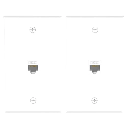 VCE Ethernet Wall Plate (UL Listed), 1-Port Cat6 Female to Female Wall Jack, Keystone Wall Plate with RJ45 Keystone Inline Coupler, White (2-Pack)