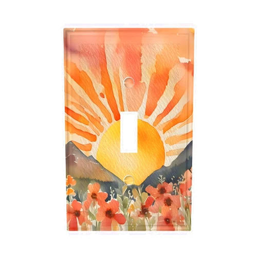 Vzptvhda Colorful Boho Sun Floral 1 Gang Single Toggle Decorative Light Switch Cover Mountain Landscape Electrical Flower Wall Plates Receptacle Switchplate Faceplates for Bathroom Bedroom