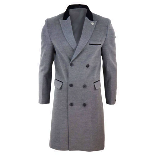 TruClothing Mens 3/4 Long Double Breasted Overcoat Jacket Wool Coat