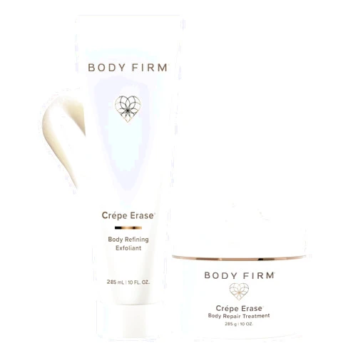 BODY FIRM Crepe Erase 2-Step Treatment, Anti-Aging Skin Care, Firming Moisturizer Cream + Body Exfoliating Pre-Treatment, Supports Wrinkle, Crepe Skin, Collagen