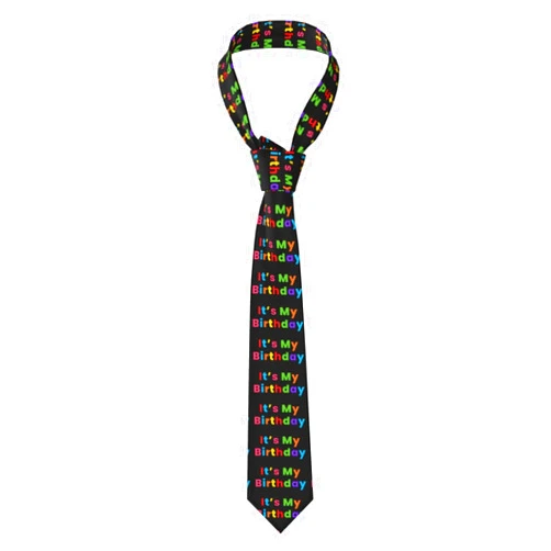 Bxkens It'S My Birthday Colorful Rainbow Ties Neckties Men'S Neck Tie Holiday Necktie Gifts Decor For Wedding Party Date, Black