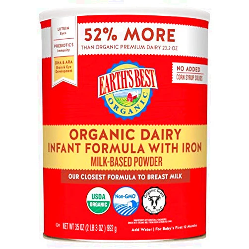 Hain Group (Earth's Best) Earth's Best Organic Dairy Infant Powder Formula with Iron, Omega-3 DHA and Omega-6 ARA, 35 Ounce